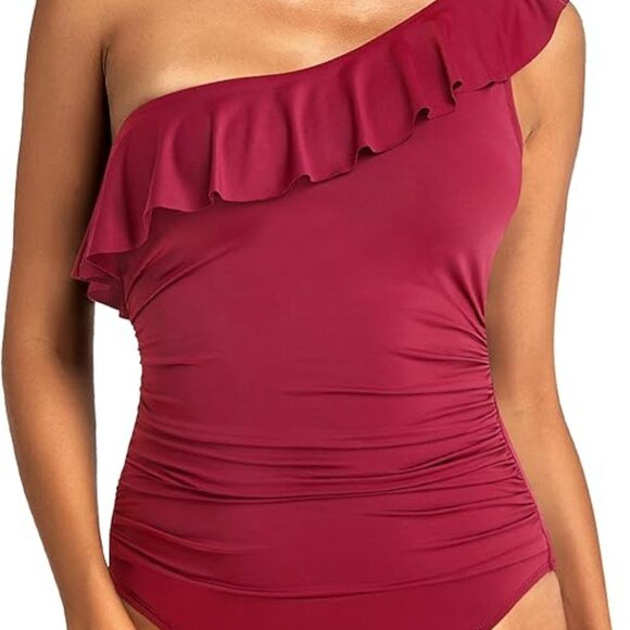 One shoulder Swimsuit with Ruffle (M) - Picture 1 of 9